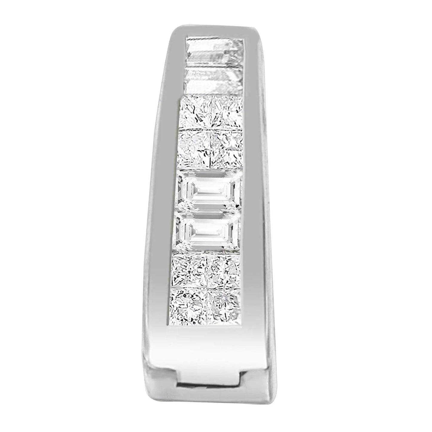 14K White Gold Princess and Baguette-Cut Diamond Long Hoop Earrings(0.50 cttw,I-J Color,VS1-VS2 Clarity) WEM Support (www.WEM.support)