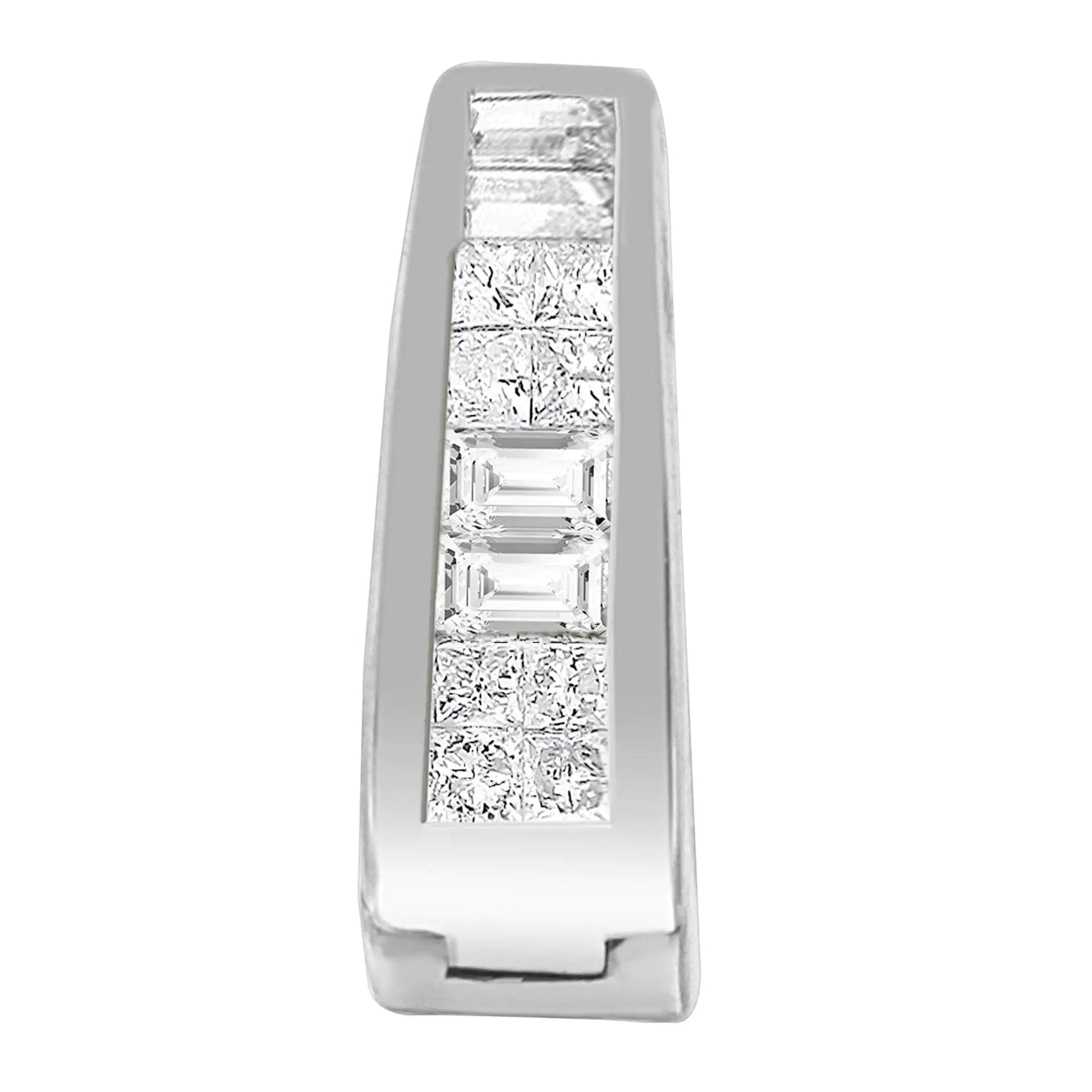 14K White Gold Princess and Baguette-Cut Diamond Long Hoop Earrings(0.50 cttw,I-J Color,VS1-VS2 Clarity) WEM Support (www.WEM.support)