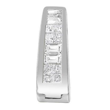 14K White Gold Princess and Baguette-Cut Diamond Long Hoop Earrings(0.50 cttw,I-J Color,VS1-VS2 Clarity) WEM Support (www.WEM.support)