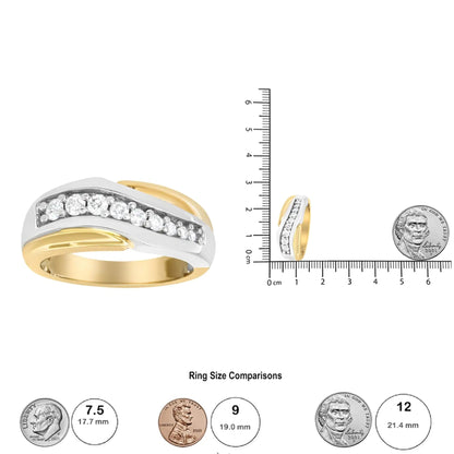 14K Yellow and White Gold 1/2 Cttw Round-Cut Diamond Classic Gent's Band (H-I Color, I1 Clarity) - Size 10 WEM Support (www.WEM.support)