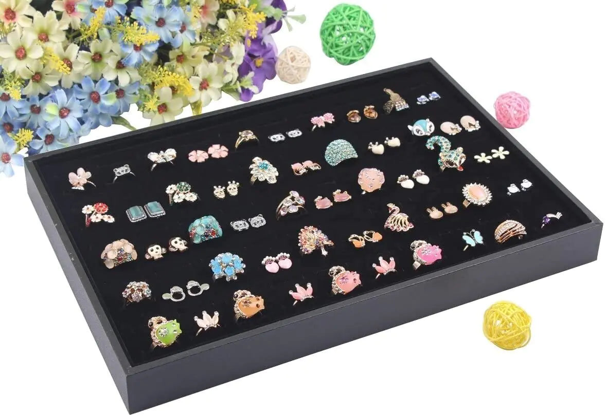 100 Slots Jewelry Ring Display Organizer Tray Holder Earrings Storage Box Case WEM Support (www.WEM.support)