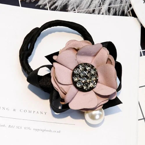 Elegant Rhinestone Flower Pearls Hair Curls Bun Maker WEM Support (www.WEM.support)