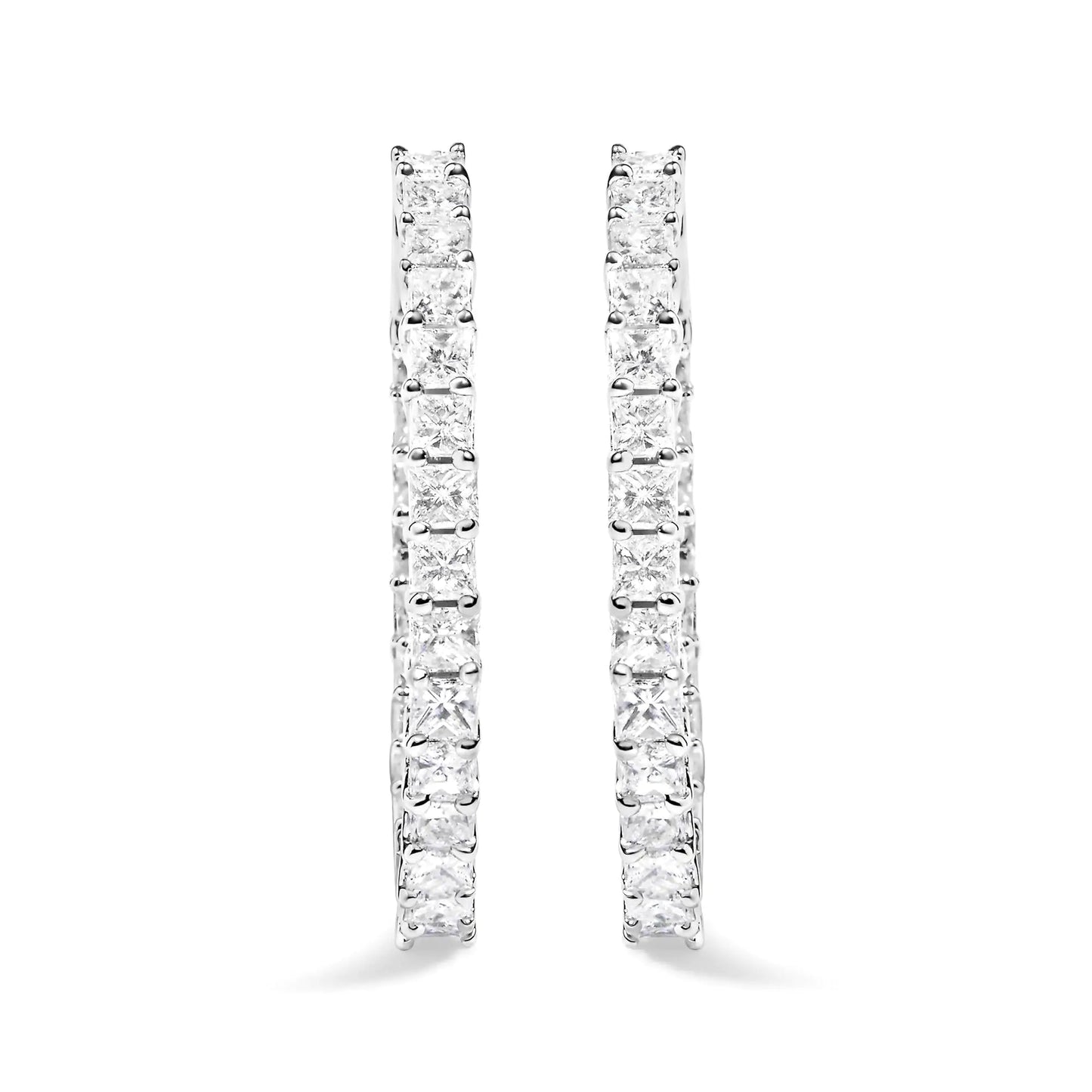 14K White Gold Natural Princess Cut Diamond Inside Out Hoop Earrings (G-H Color, SI2-I1 Clarity) WEM Support (www.WEM.support)