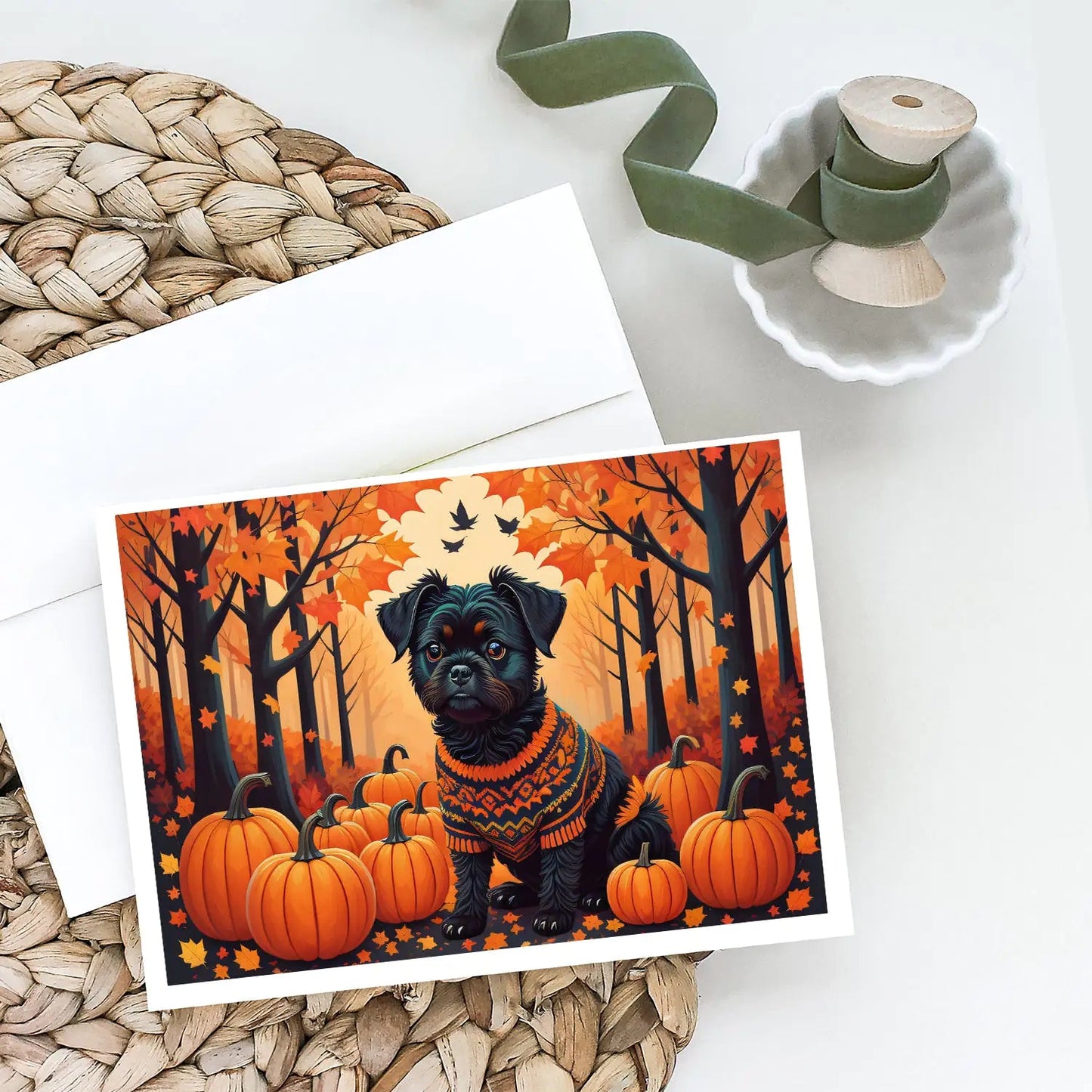 Affenpinscher Fall Greeting Cards Pack of 8 WEM Support (www.WEM.support)
