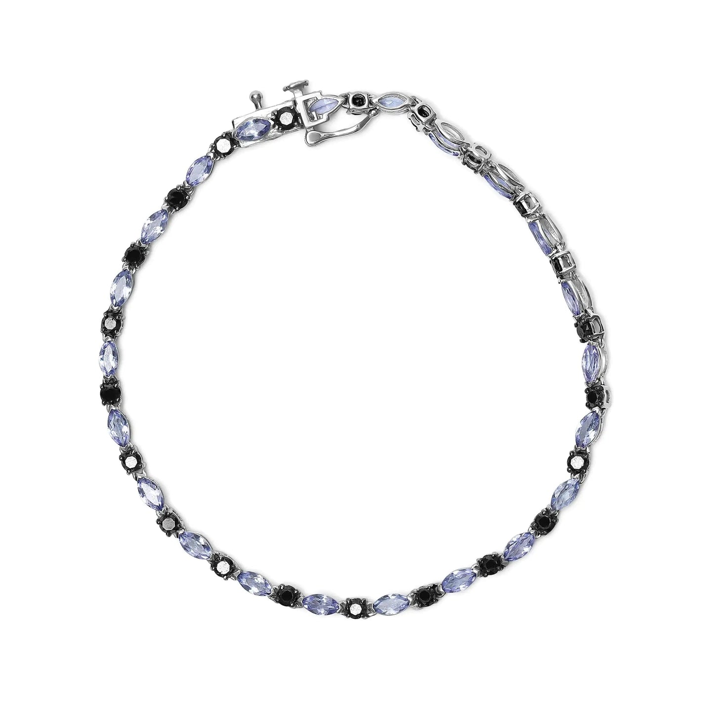 .925 Sterling Silber Armband mit 1 1/2 Cttw Schwarzen Diamanten und Blauem Tansanit (I2-I3 Reinheit, Schwarze Farbe) - Größe 7,25" WEM Support (www.WEM.support)