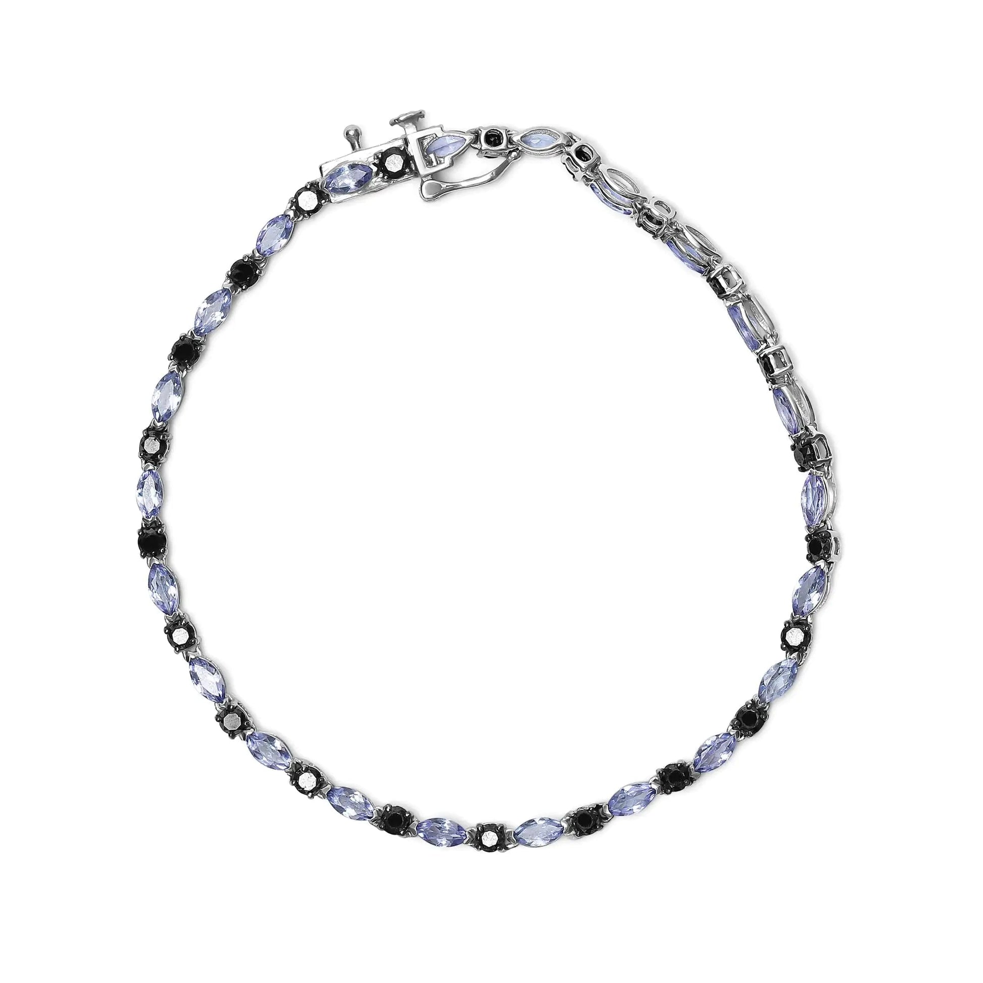 .925 Sterling Silber Armband mit 1 1/2 Cttw Schwarzen Diamanten und Blauem Tansanit (I2-I3 Reinheit, Schwarze Farbe) - Größe 7,25" WEM Support (www.WEM.support)