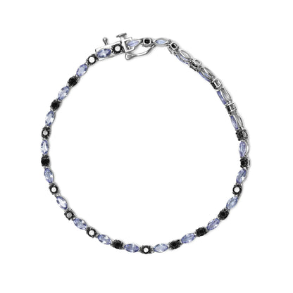 .925 Sterling Silber Armband mit 1 1/2 Cttw Schwarzen Diamanten und Blauem Tansanit (I2-I3 Reinheit, Schwarze Farbe) - Größe 7,25" WEM Support (www.WEM.support)
