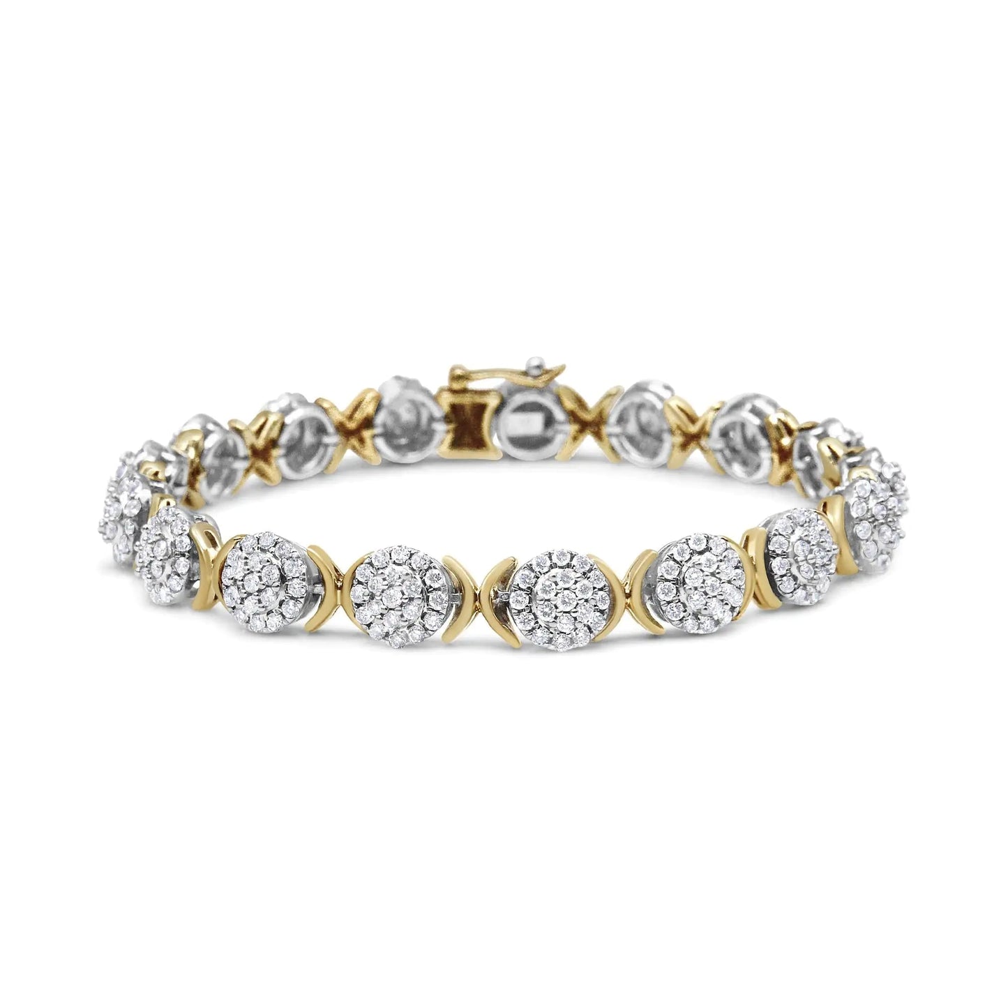 10k Yellow Gold Plated .925 Sterling Silver 5.00 Cttw Lab Grown Round Diamond Cluster Tennis Link Bracelet (G-H Color, VS1-VS2 Clarity) - 7.25" WEM Support (www.WEM.support)