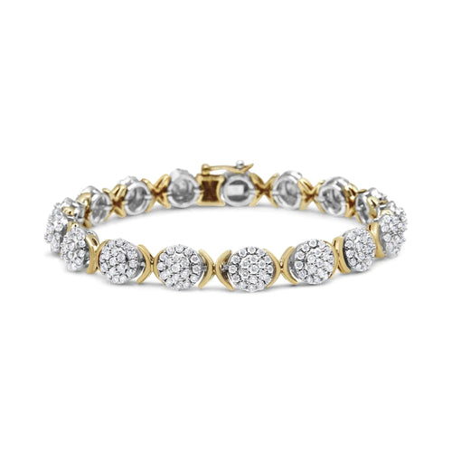 10k Yellow Gold Plated .925 Sterling Silver 5.00 Cttw Lab Grown Round Diamond Cluster Tennis Link Bracelet (G-H Color, VS1-VS2 Clarity) - 7.25" WEM Support (www.WEM.support)
