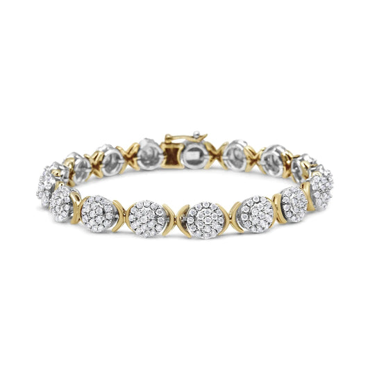 10k Yellow Gold Plated .925 Sterling Silver 5.00 Cttw Lab Grown Round Diamond Cluster Tennis Link Bracelet (G-H Color, VS1-VS2 Clarity) - 7.25" WEM Support (www.WEM.support)