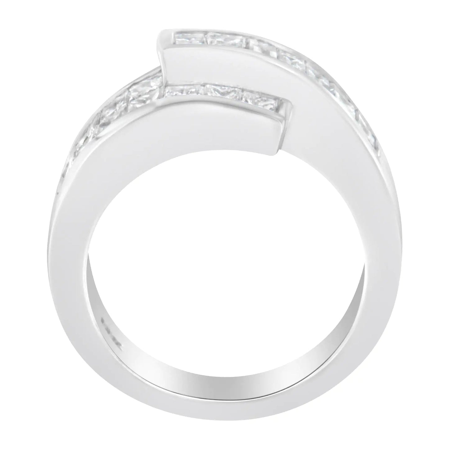 14K White Gold 2.0 Cttw Channel-Set Princess and Baguette-Cut Diamond Bypass Ring Band (G-H Color, SI1-SI2 Clarity) WEM Support (www.WEM.support)
