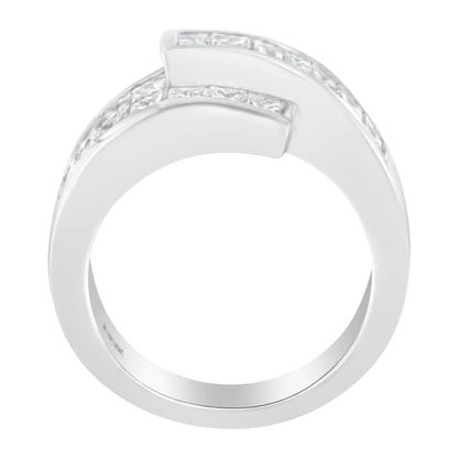 14K White Gold 2.0 Cttw Channel-Set Princess and Baguette-Cut Diamond Bypass Ring Band (G-H Color, SI1-SI2 Clarity) WEM Support (www.WEM.support)