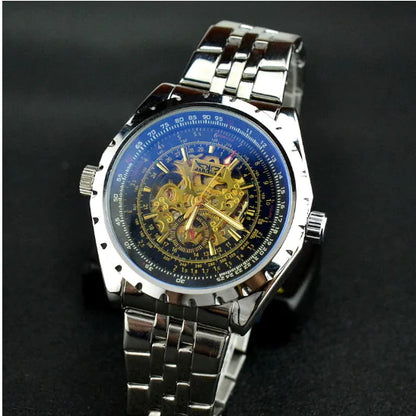 Men's Hollow Automatic Mechanical Watch with Steel Band