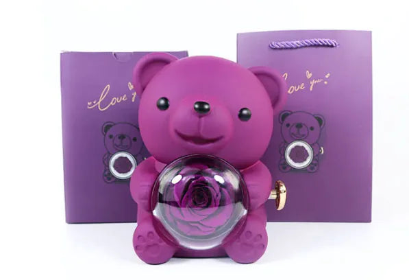 Eternal Rose Teddy Bear Gift Box with Necklace