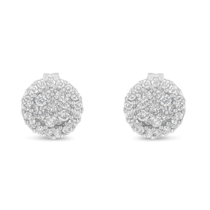 14K White Gold 1/2 Cttw Brilliant-Cut Diamond Halo-Style Cluster Round Button Stud Earrings (H-I Color, I1-I2 Clarity) WEM Support (www.WEM.support)