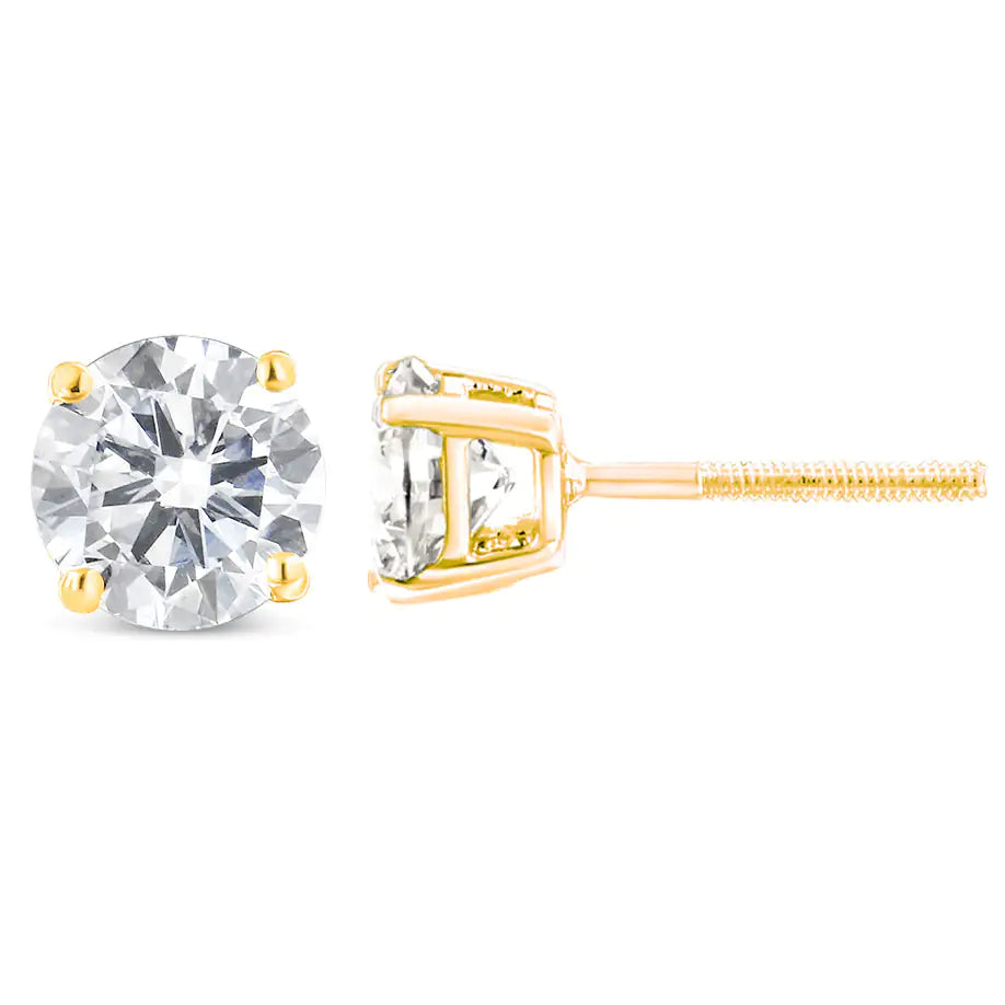 14K Yellow Gold 1.00 Cttw Round Brilliant-Cut Near Colorless Diamond Classic 4-Prong Stud Earrings with Screw Backs (J-K Color, SI1-SI2 Clarity) WEM Support (www.WEM.support)