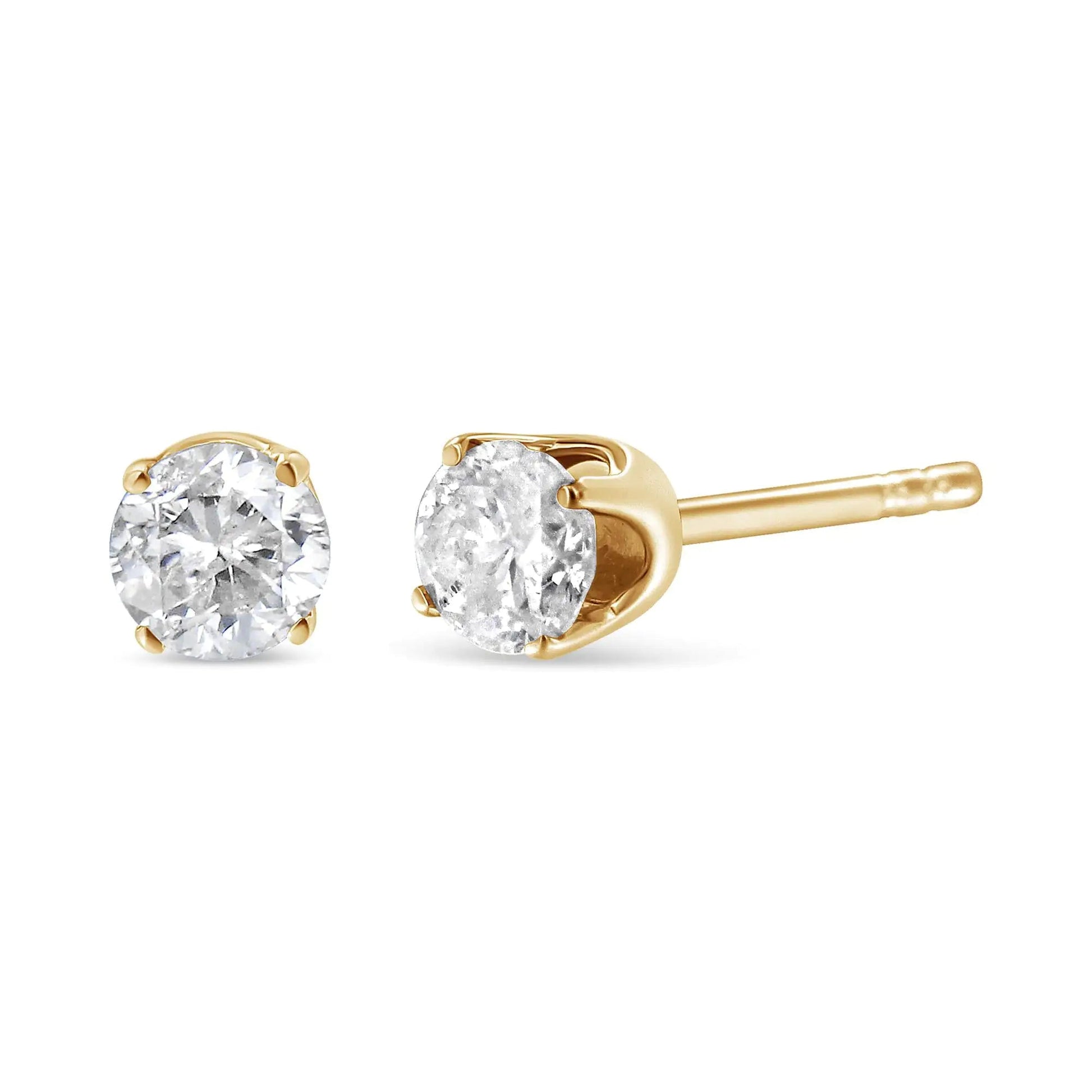 14K Yellow Gold 5/8 Cttw Round Brilliant-Cut Diamond Classic 4-Prong Stud Earrings (K-L Color, I2-I3 Clarity) WEM Support (www.WEM.support)