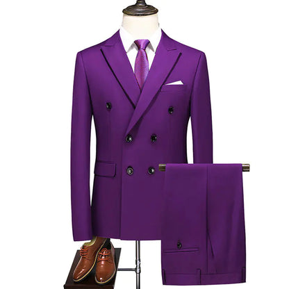Men's Double Breasted Solid Color Coat Trousers Suit WEM Support (www.WEM.support)