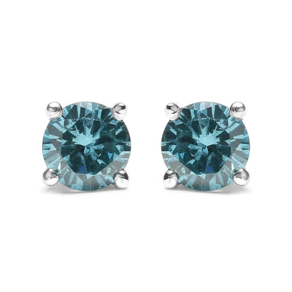 14K Gold 1/2 Cttw Aqua Blue Diamond Screw-Back 4-Prong Classic Stud Earrings (Color Treated, I2-I3) WEM Support (www.WEM.support)
