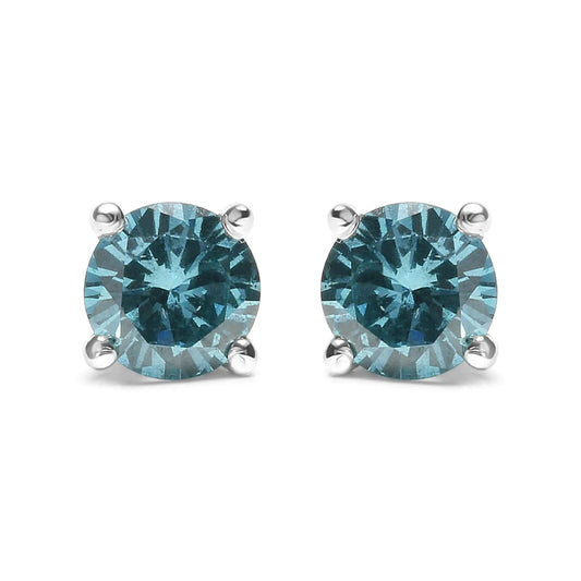 14K Gold 1/2 Cttw Aqua Blue Diamond Screw-Back 4-Prong Classic Stud Earrings (Color Treated, I2-I3) WEM Support (www.WEM.support)