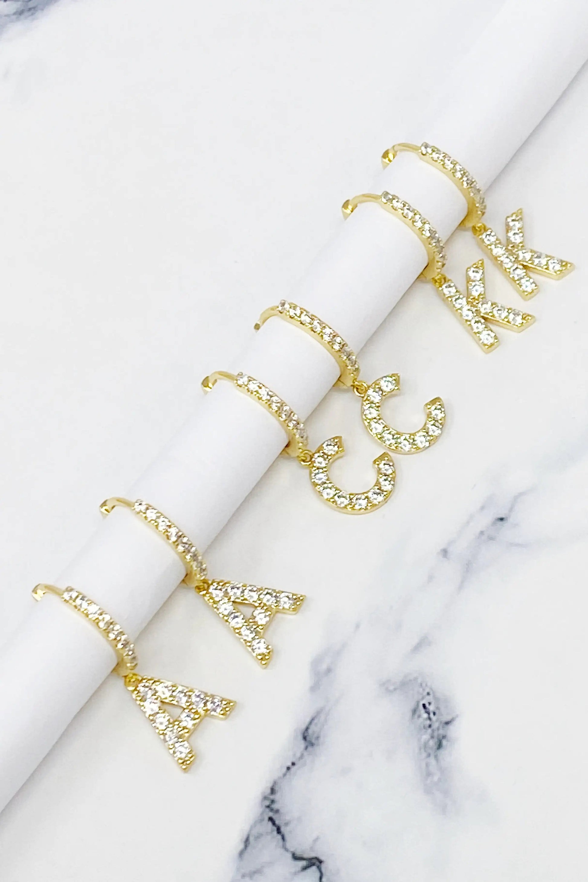 Crystal Initial Drop Earrings WEM Support (www.WEM.support)