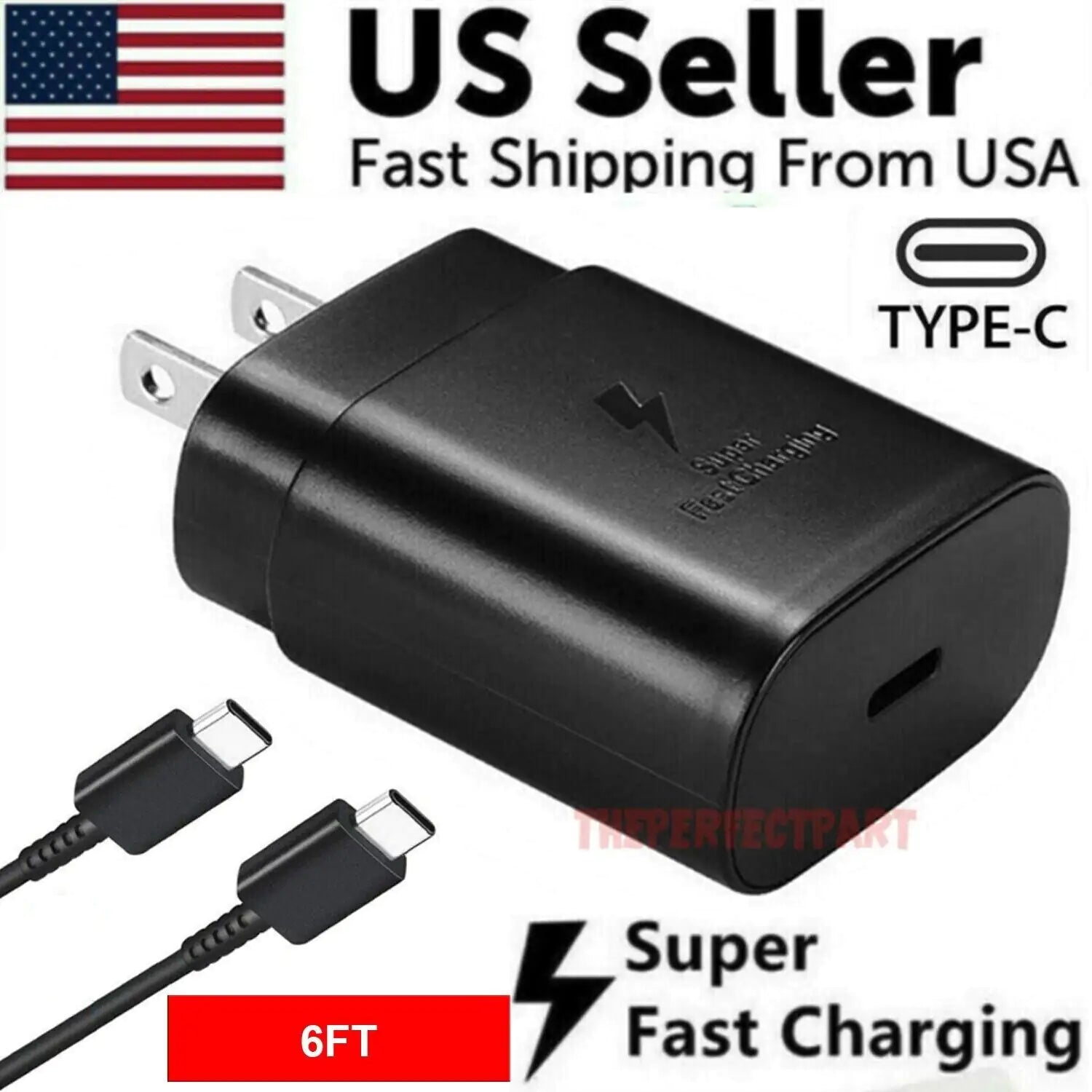 25W Type USB-C Super Fast Wall Charger +6FT Cable For Samsung Galaxy S20 S21 S22 WEM Support (www.WEM.support)