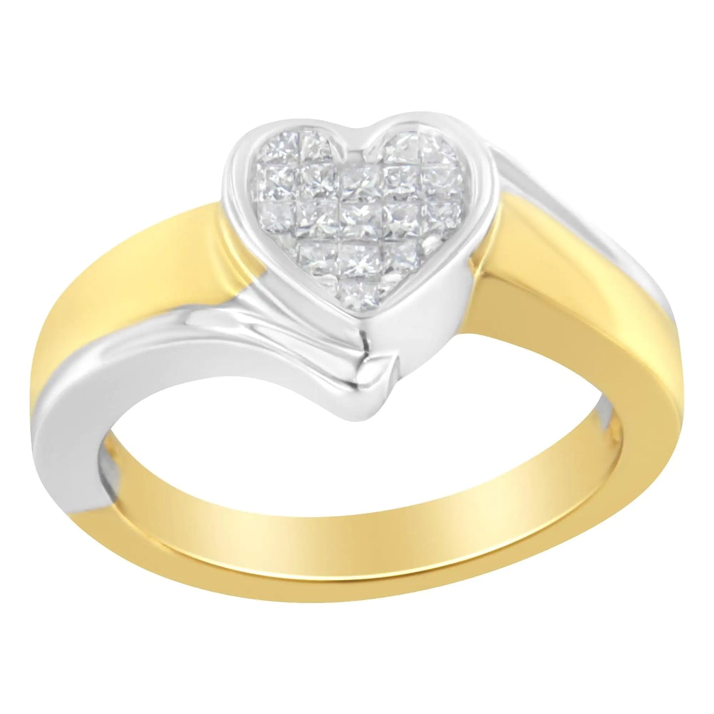 14K Two-Toned Gold Princess-Cut Diamond Heart Promise Ring (1/4 Cttw, H-I Color, I1-I2 Clarity) WEM Support (www.WEM.support)
