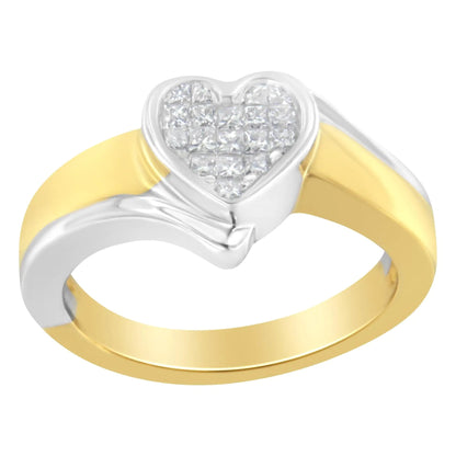 14K Two-Toned Gold Princess-Cut Diamond Heart Promise Ring (1/4 Cttw, H-I Color, I1-I2 Clarity) WEM Support (www.WEM.support)