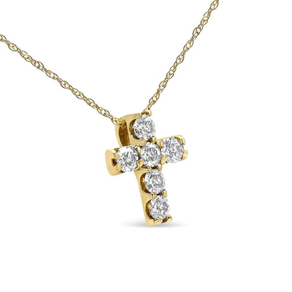 14K Yellow Gold 1/2 Cttw Round Brilliant Cut Diamond Mini Cross 18" Pendant Necklace (J-K Color, VS2-SI1 Clarity) WEM Support (www.WEM.support)