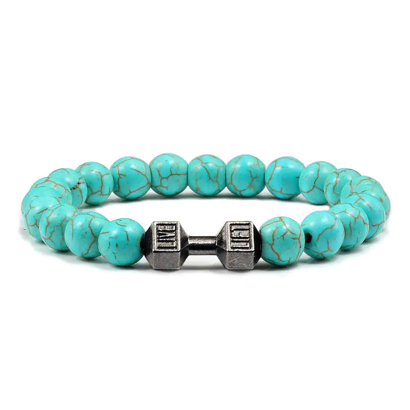 Turquoise Energy Gun Black Electroplated Alloy Barbell Bracelet WEM Support (www.WEM.support)