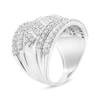 .925 Sterling Silver 2.0 Cttw Diamond Edge Multi-Row Ring Band ( J-K Color, I3 Clarity) WEM Support (www.WEM.support)