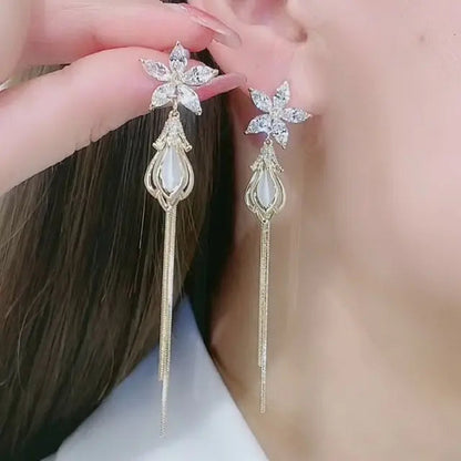 Opal Flower Tassel Earrings Set WEM Support (www.WEM.support)