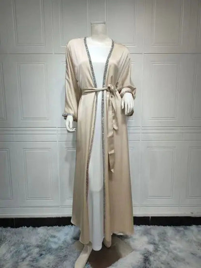 Rhinestone Dress Fashion Satin Soft Shawl Waist-tight Robe WEM Support (www.WEM.support)