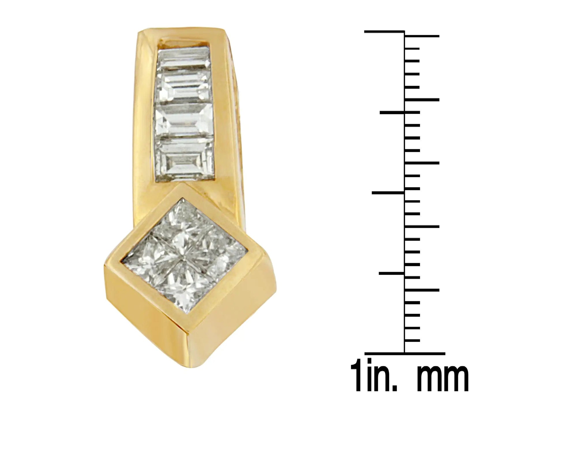14K Yellow Gold 3/4 cttw Princess and Baguette Cut Diamond Simple Geo Pendant Necklace (G-H, VS1-VS2) WEM Support (www.WEM.support)