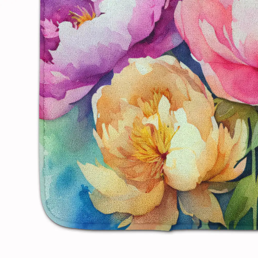 Peonies in Watercolor Memory Foam Kitchen Mat WEM Support (www.WEM.support)
