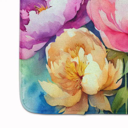 Peonies in Watercolor Memory Foam Kitchen Mat WEM Support (www.WEM.support)