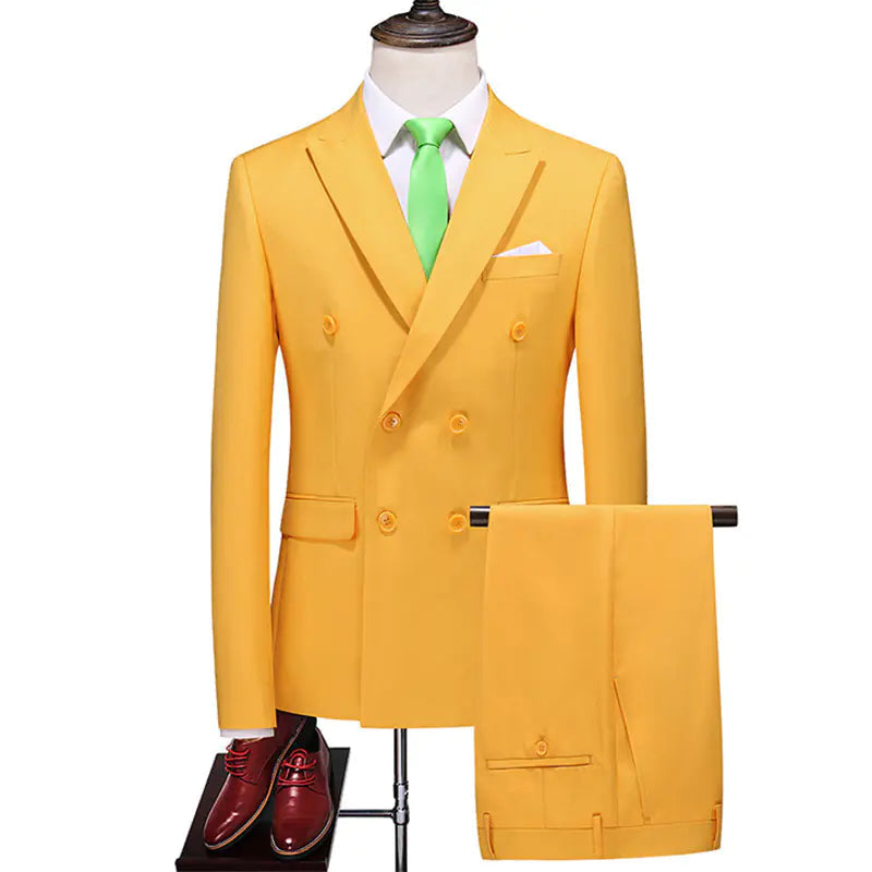 Men's Double Breasted Solid Color Coat Trousers Suit WEM Support (www.WEM.support)