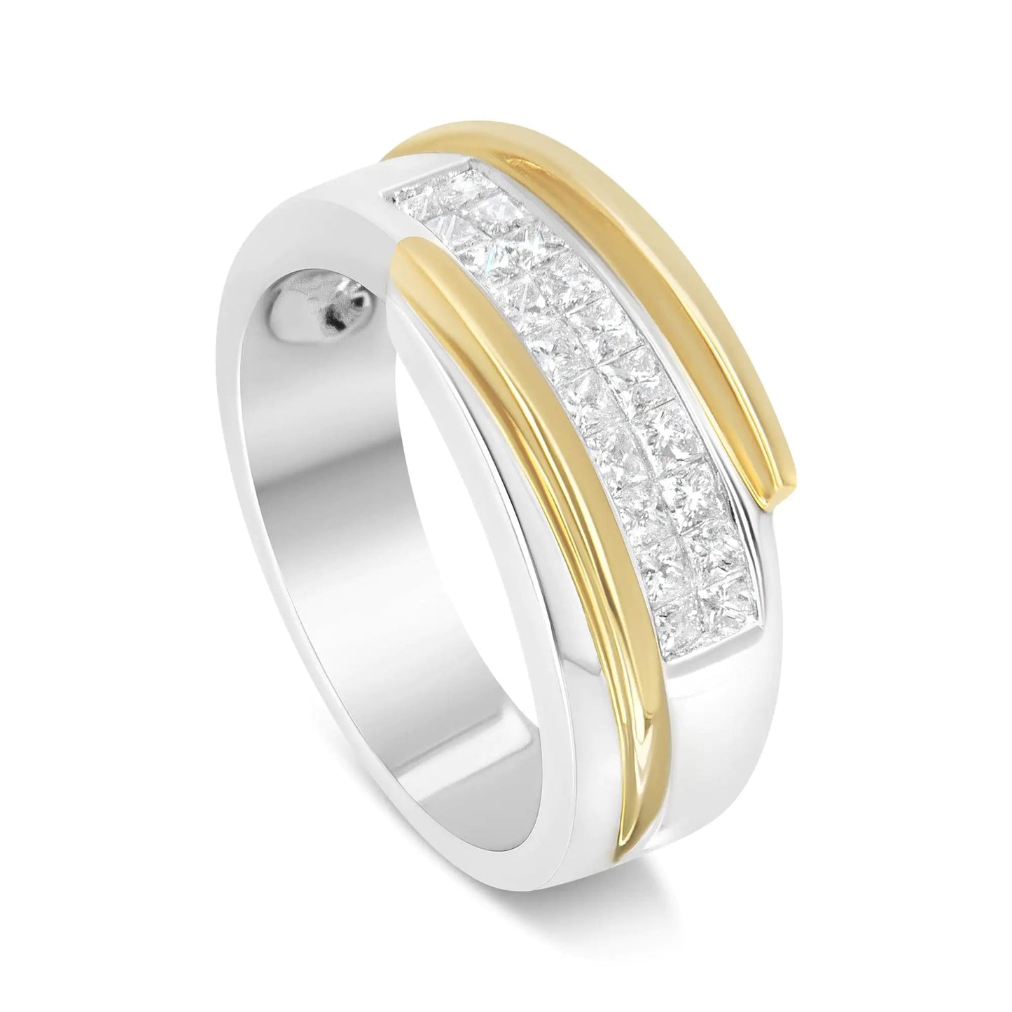 14K Yellow and White Gold 1.00 Cttw Princess-Cut Diamond Modern Gent's Band (H-I Color, SI2-I1 Clarity) - Size 10 WEM Support (www.WEM.support)