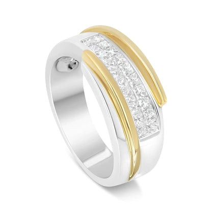 14K Yellow and White Gold 1.00 Cttw Princess-Cut Diamond Modern Gent's Band (H-I Color, SI2-I1 Clarity) - Size 10 WEM Support (www.WEM.support)