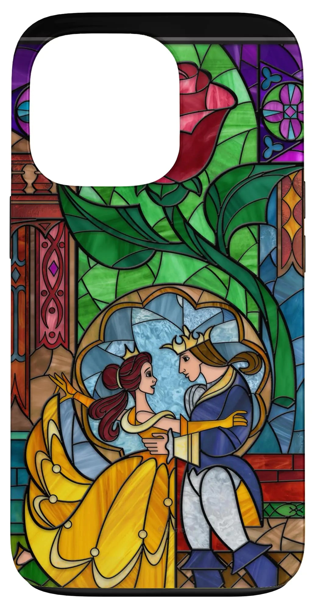 iPhone 15 Plus Disney Beauty and the Beast Belle and Prince Stained Glass Case