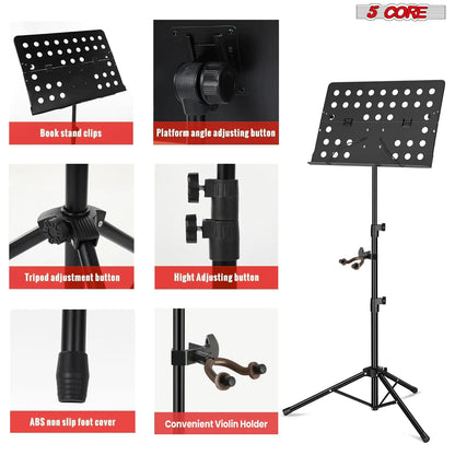 5Core Music Stand For Sheet Music Portable Tripod Adjustable Folding Note Holder BLACK WEM Support (www.WEM.support)