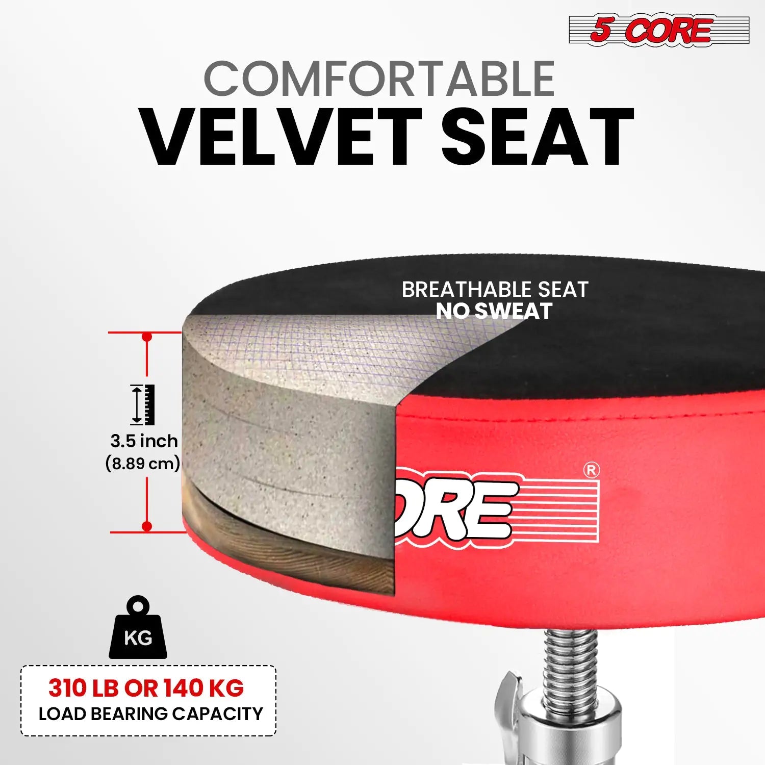 Banqueta para Bateria 5Core Acolchoada, Banquinho Giratório Ajustável para Guitarristas, Assento de Baterista, Cadeira Musical VERMELHO VELUDO WEM Support (www.WEM.support)