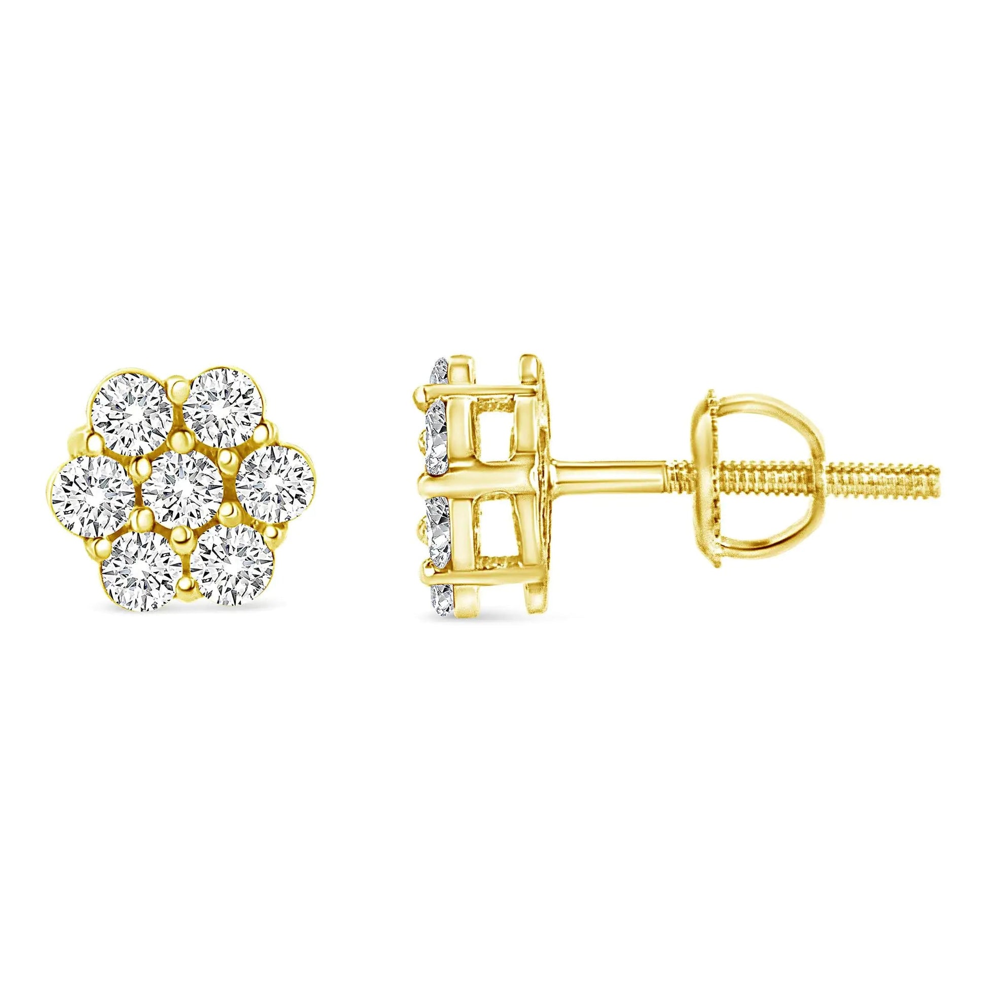 14K Yellow Gold 1/2 Cttw Round Brilliant Cut Diamond Floral Cluster Screwback Stud Earrings (I-J Color, SI2-I1 Clarity) WEM Support (www.WEM.support)
