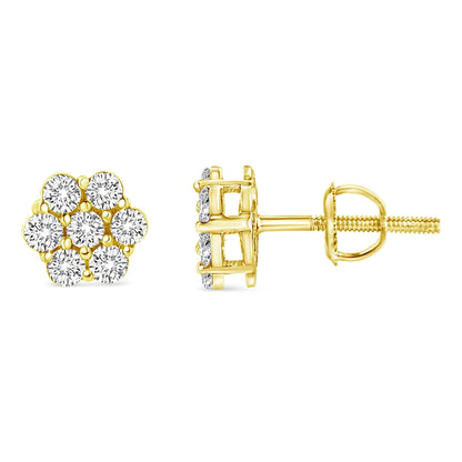 14K Yellow Gold 1/2 Cttw Round Brilliant Cut Diamond Floral Cluster Screwback Stud Earrings (I-J Color, SI2-I1 Clarity) WEM Support (www.WEM.support)