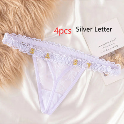 Women's Lace Transparent Rhinestone Letter Shorts WEM Support (www.WEM.support)