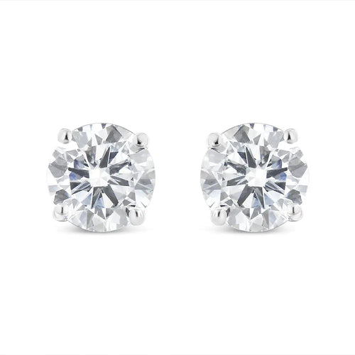 10K White Gold 1.00 Cttw Round Brilliant-Cut Near Colorless Diamond Classic 4-Prong Stud Earrings with Screw Backs (I-J Color, I1-I2 Clarity) WEM Support (www.WEM.support)