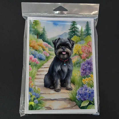 Affenpinscher Spring Garden Greeting Cards Pack of 8 WEM Support (www.WEM.support)