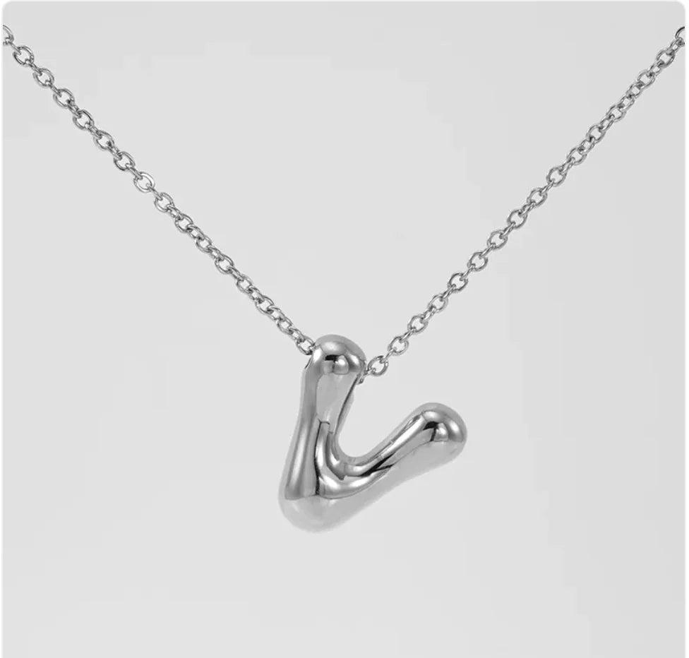 Women's Glossy Bubble Letter Pendant Necklace WEM Support (www.WEM.support)