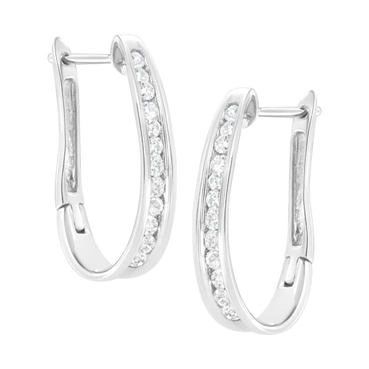 10k White Gold Plated Sterling Silver 1/2 cttw Lab Grown Diamond Hoop Earring (F-G Color, VS2-SI1 Clarity) WEM Support (www.WEM.support)