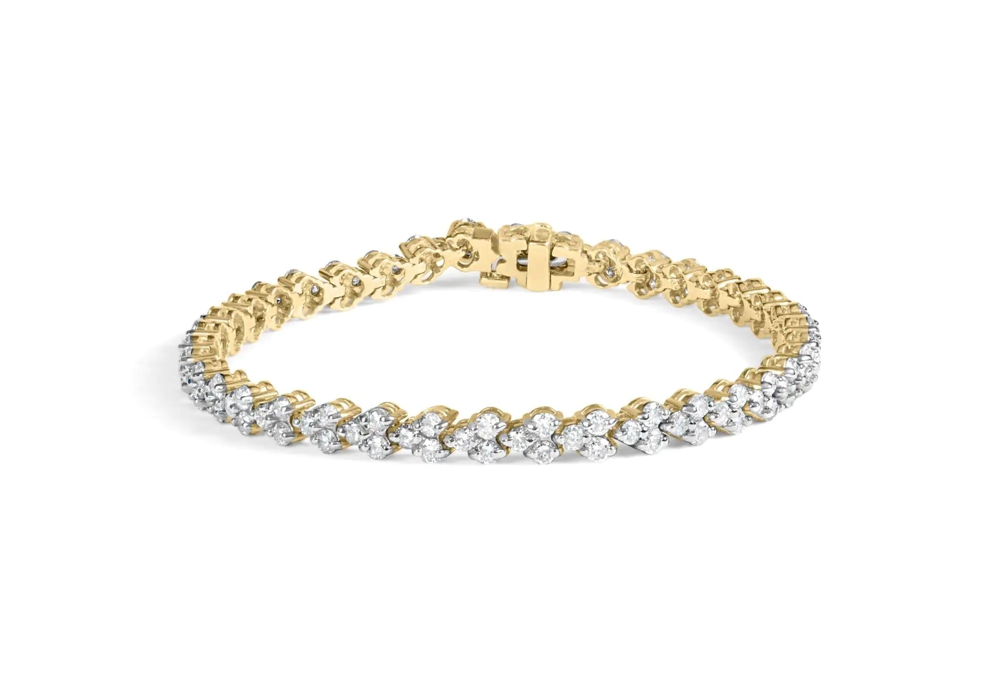 14k Yellow Gold 5.00 Cttw Diamond Three Stone Link Tennis Bracelet (I-J Color, SI2-I1 Clarity) - 7' Inches WEM Support (www.WEM.support)